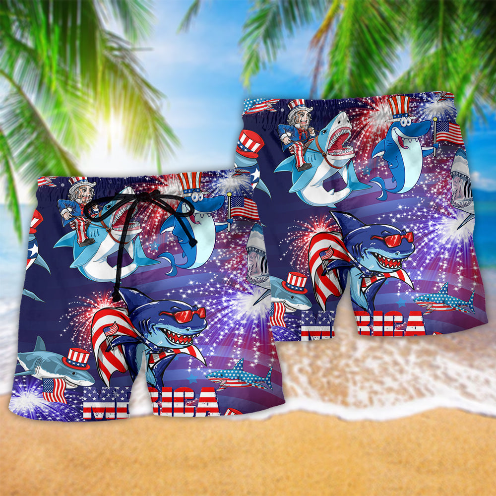 Patriotic Shark America Theme Art – Beach Short