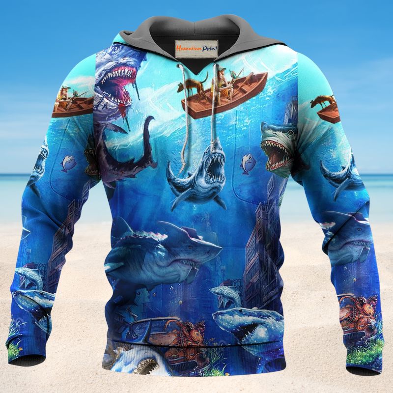 Shark Fishing Small Boat Style - 3D Hoodie