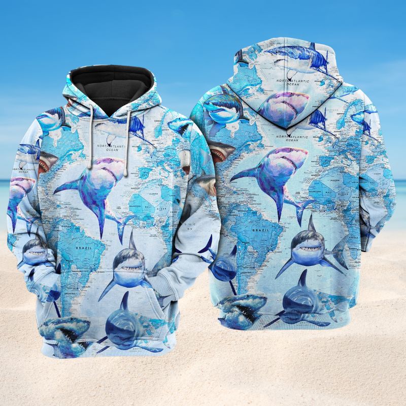 Shark Love Earth Ocean Art – 3D Hoodie