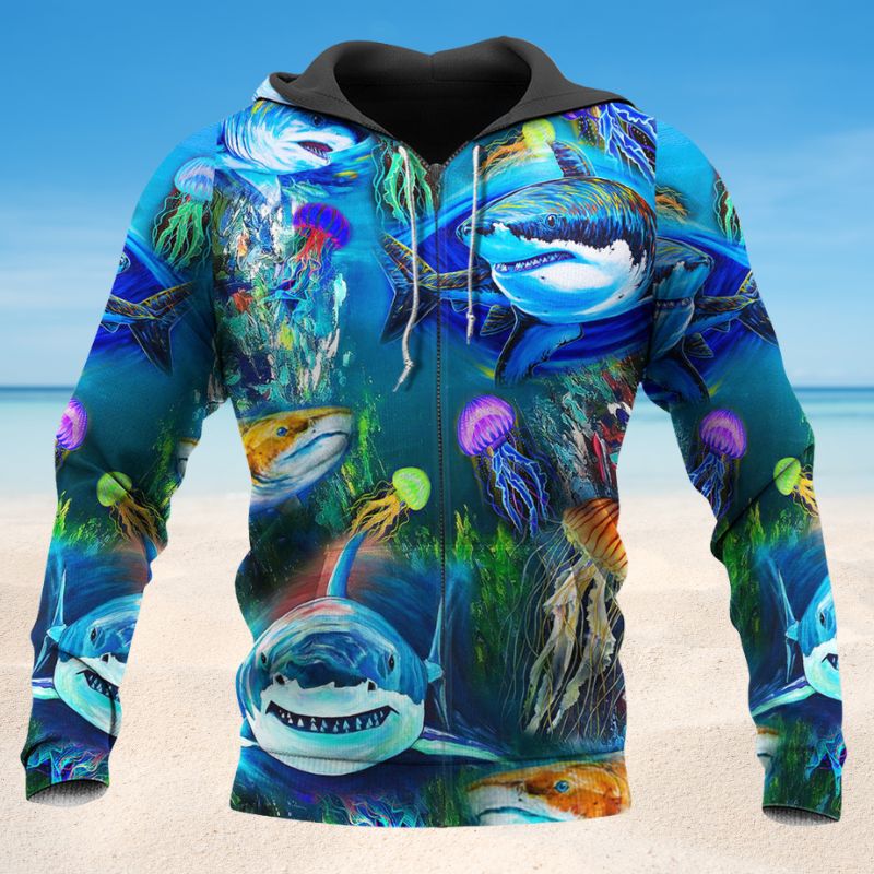 Shark Over Sea Adventure Style - 3D Hoodie2