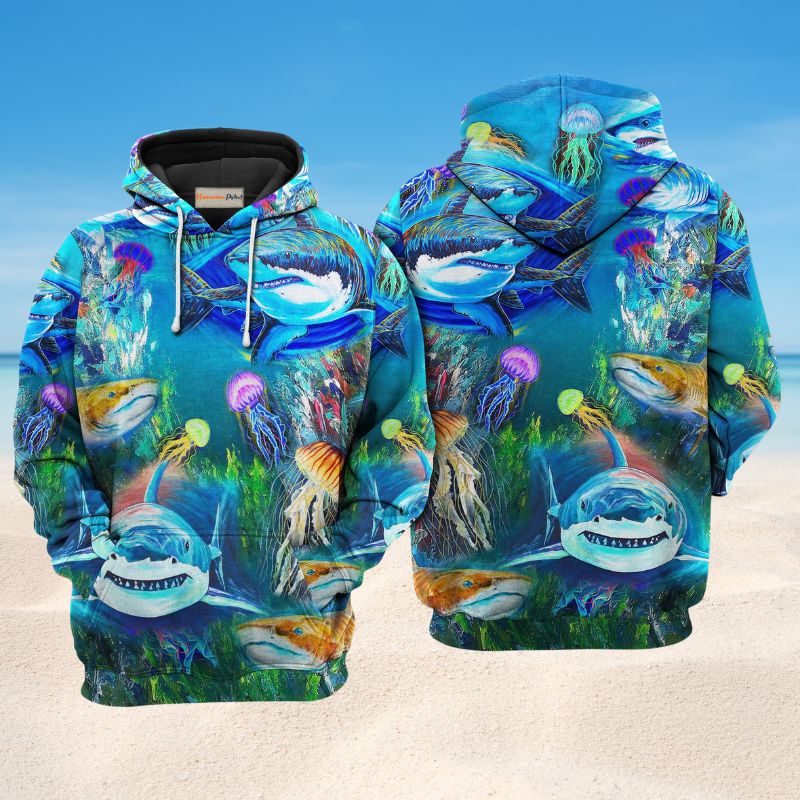 Shark Over Sea Awesome Art – 3D Hoodie