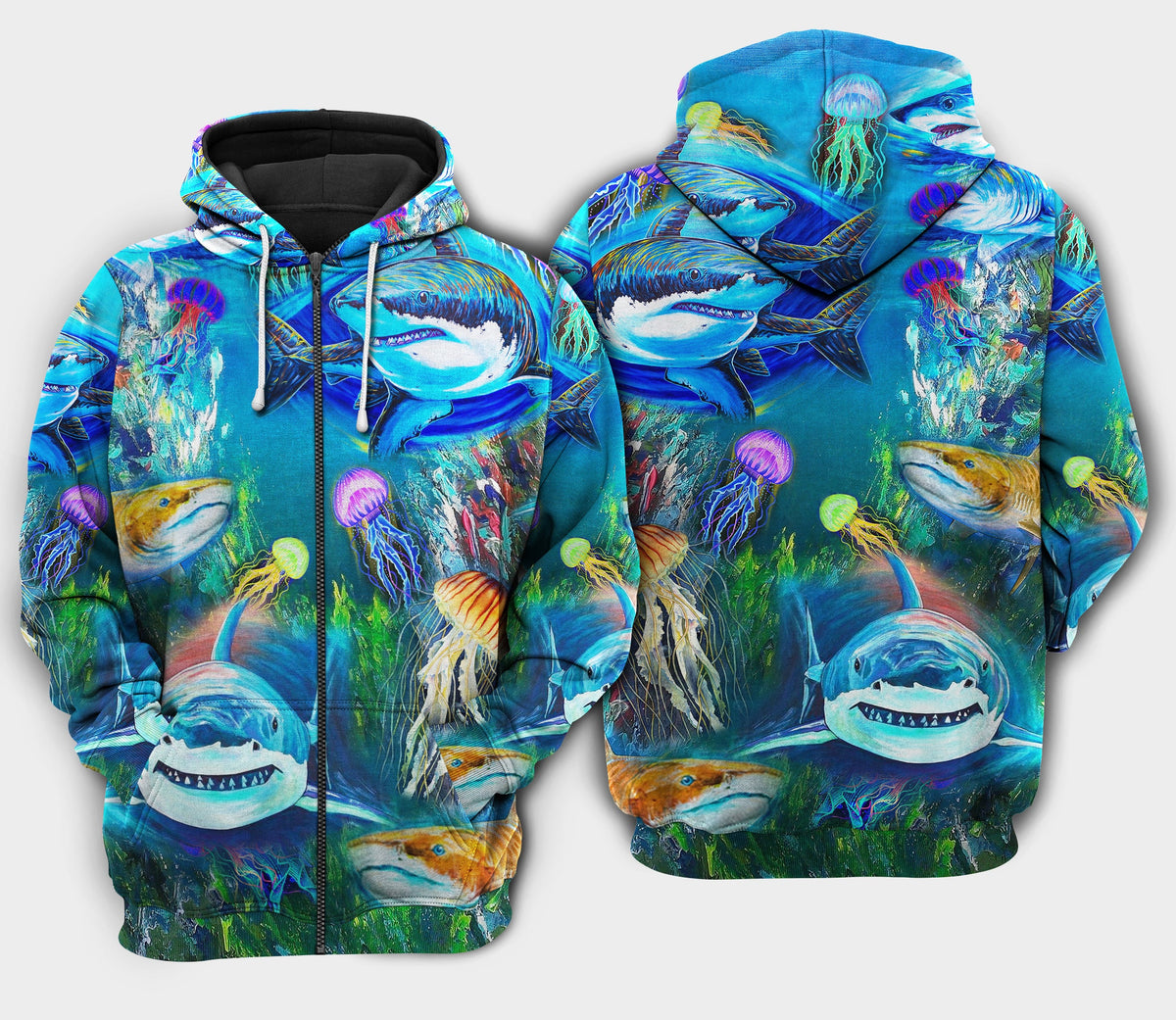 Shark Over Sea Awesome Art – 3D Hoodie