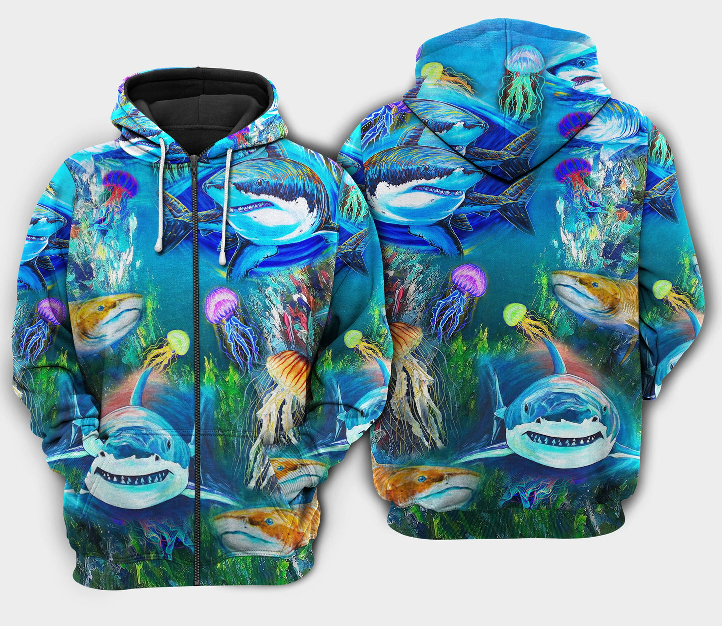 Shark Over Sea Awesome Art – 3D Hoodie