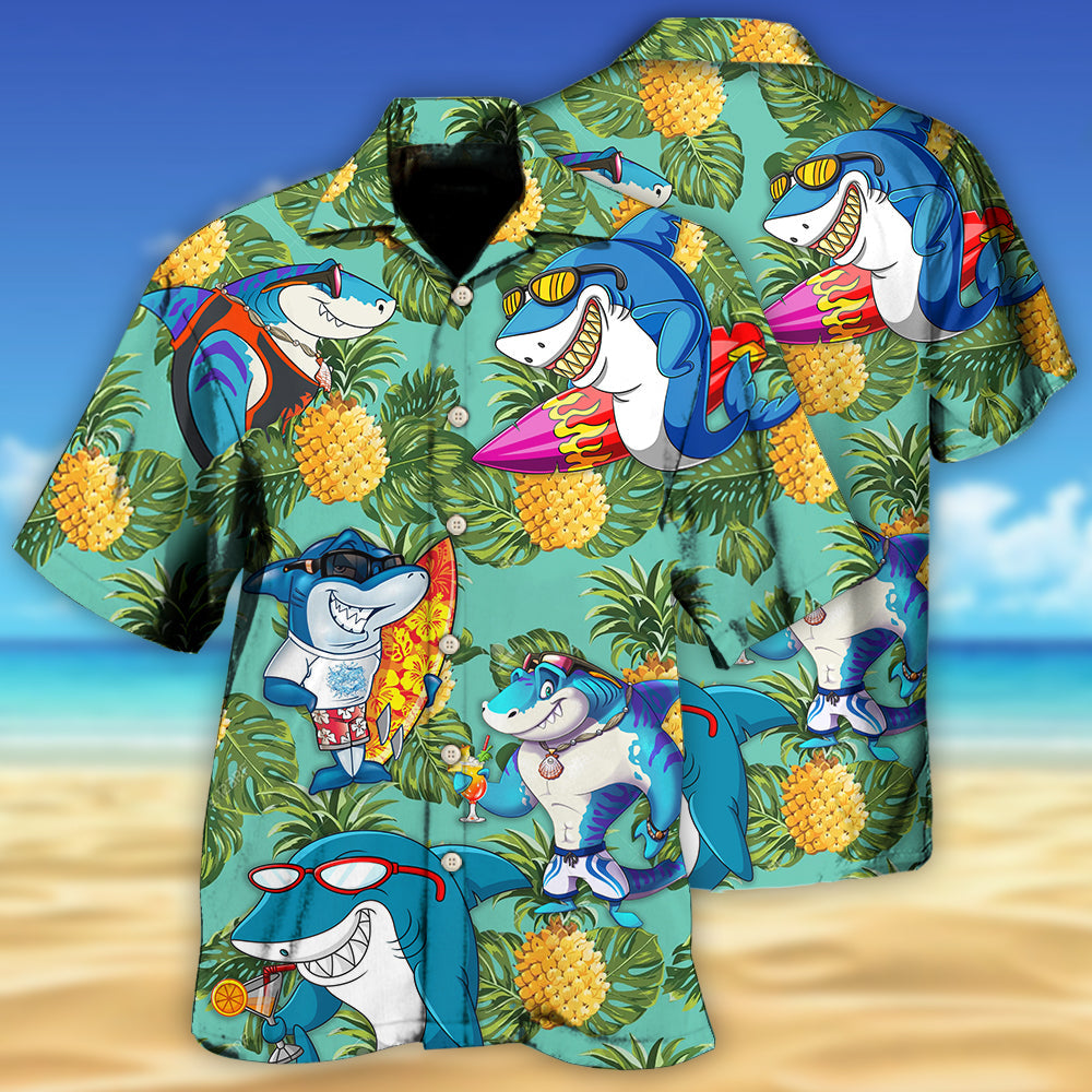 Shark Pineapple Tropical Leaf Pattern – Hawaiian Shirt