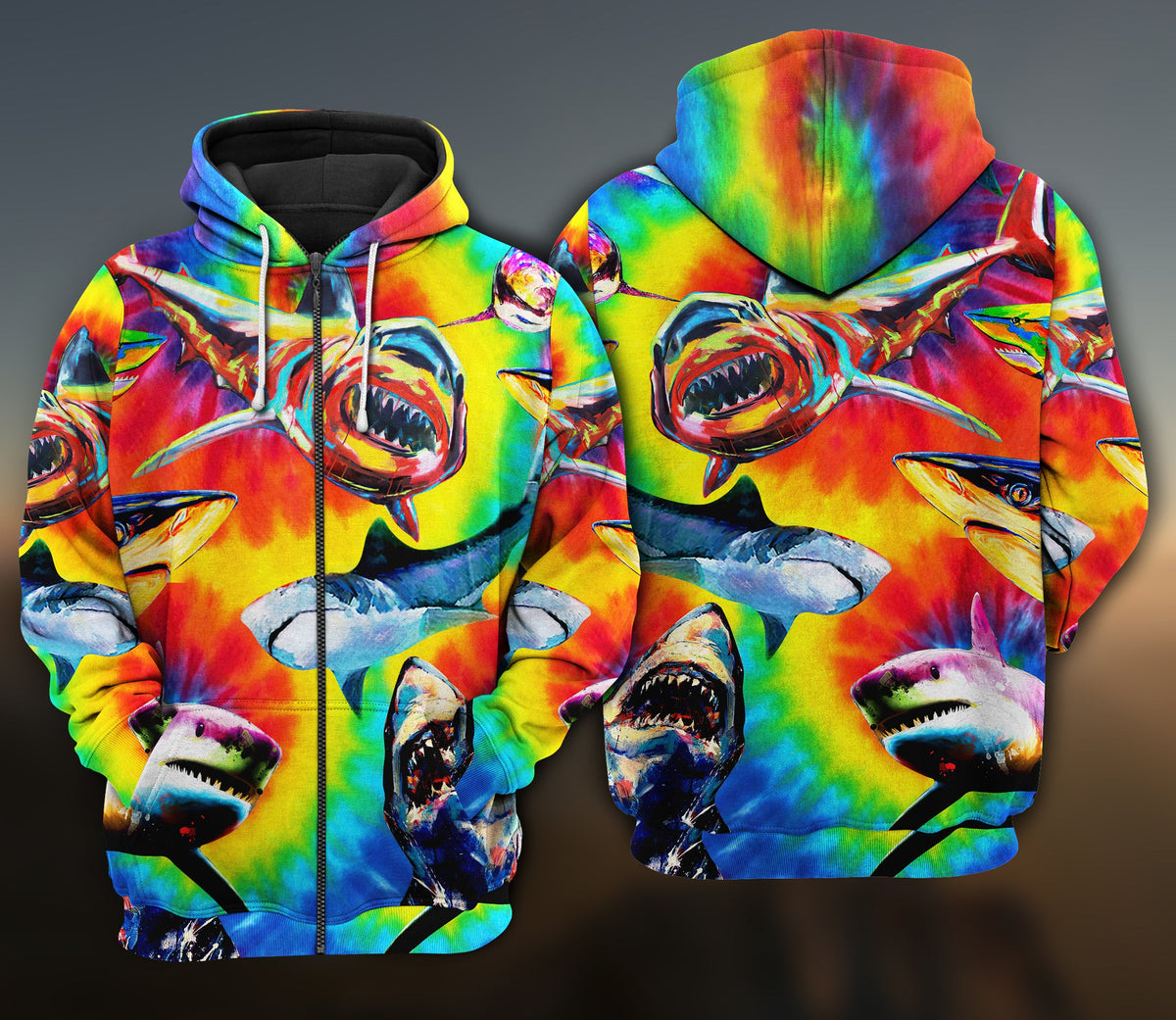 Shark Rainbow Style Ocean Art – 3D Hoodie