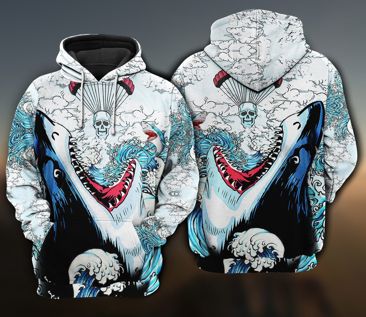 Shark Skull Style Ocean Art – 3D Hoodie