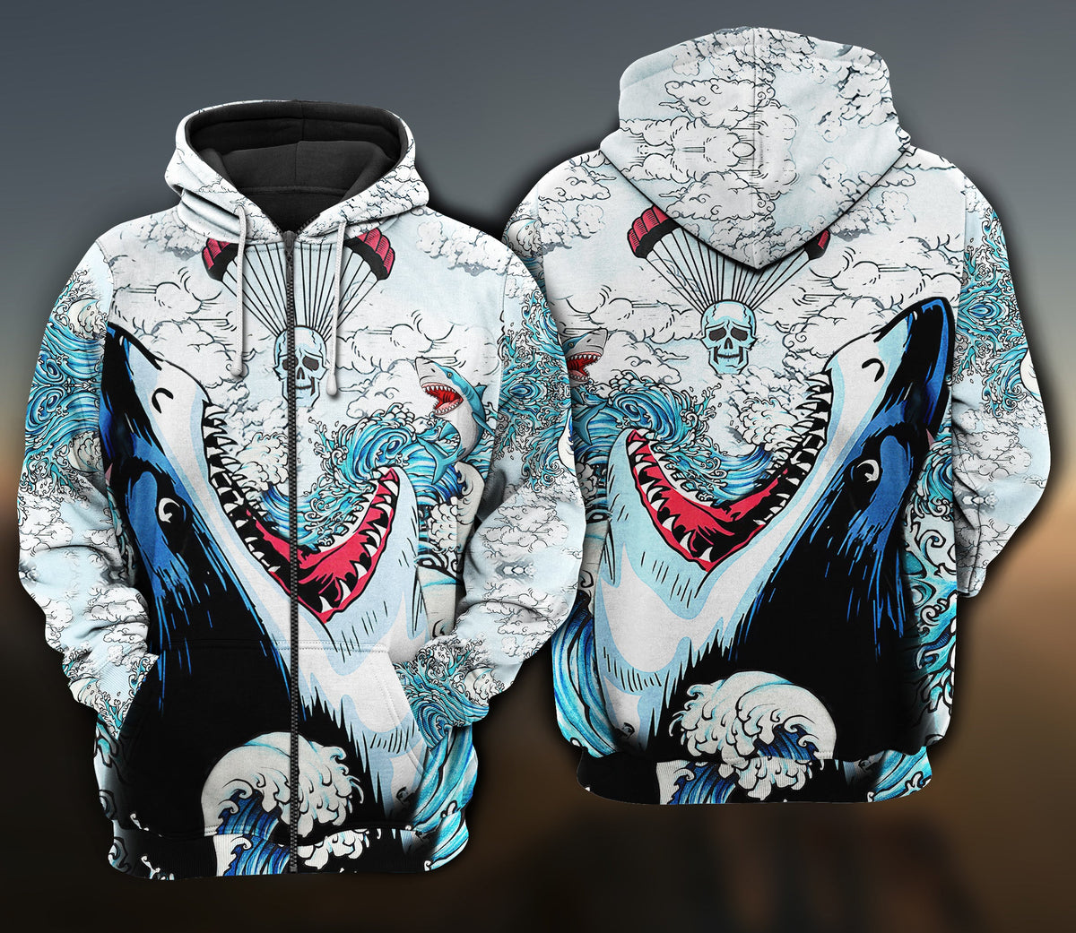 Shark Skull Style Ocean Art – 3D Hoodie