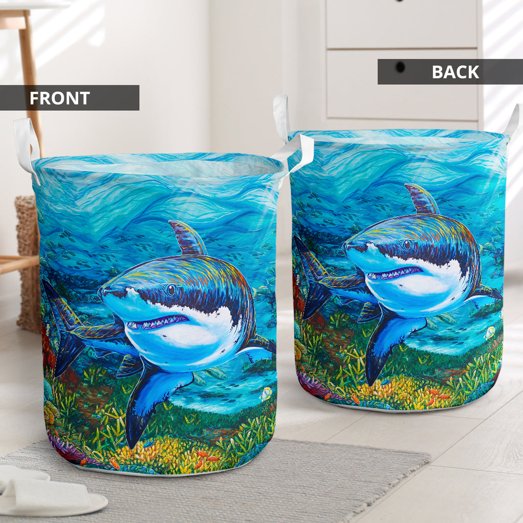 Shark In Sea Color - Laundry Basket - Owls Matrix LTD