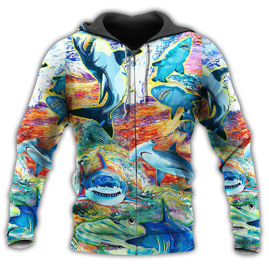 Colorful Shark Painting Art - 3D Hoodie