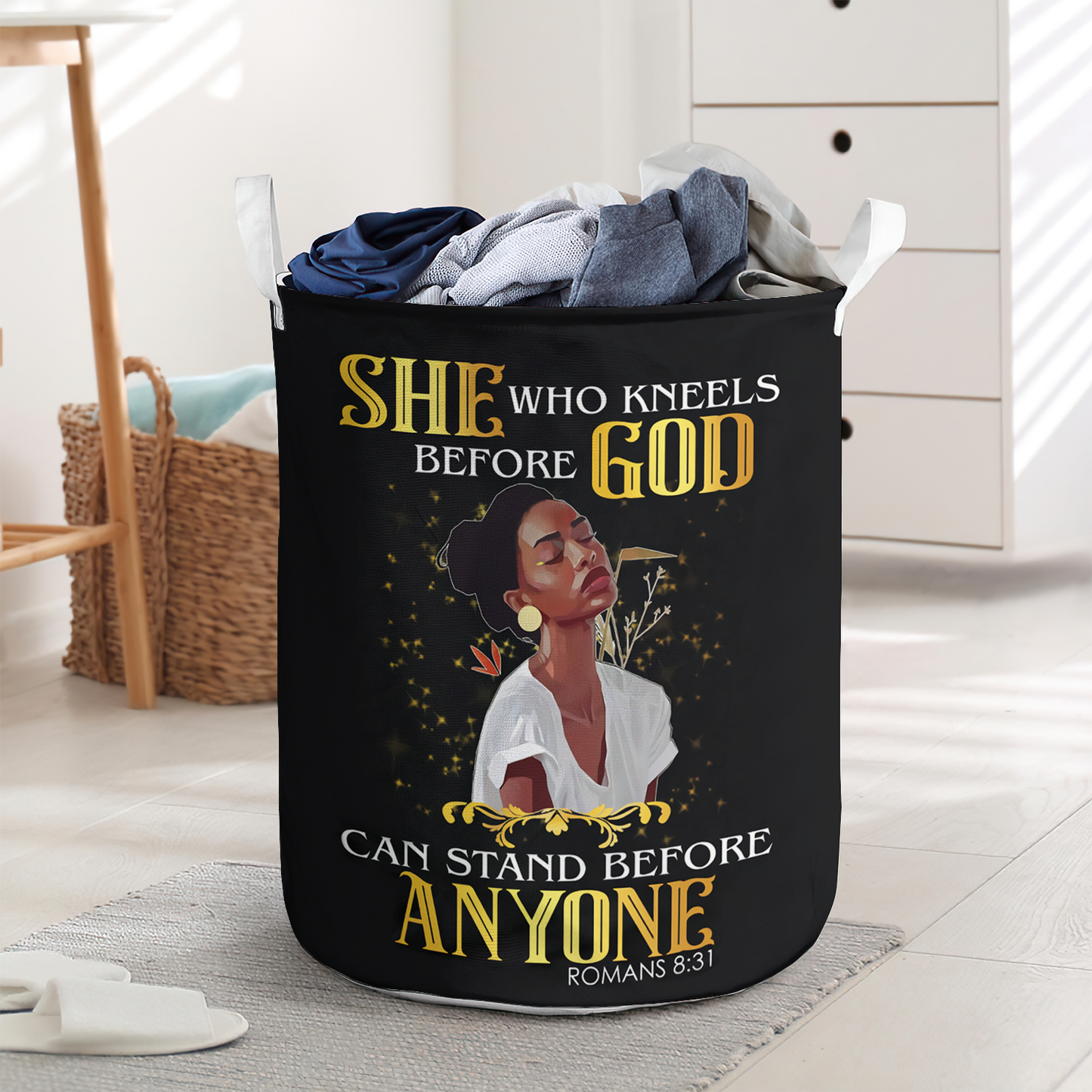 She who kneels before God black girl - Laundry basket - LAUB08NGC240222-Owls Matrix