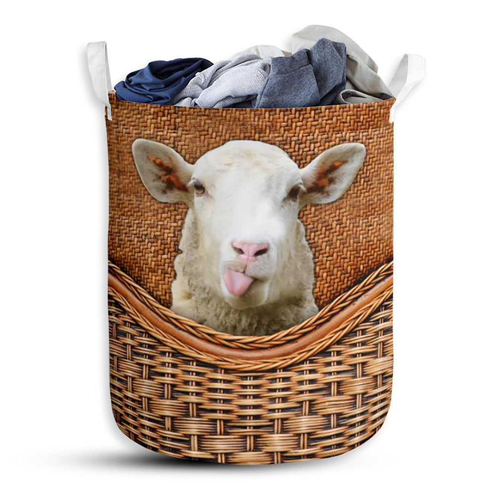 Sheep Rattan Teaxture - Laundry Basket - Owls Matrix LTD