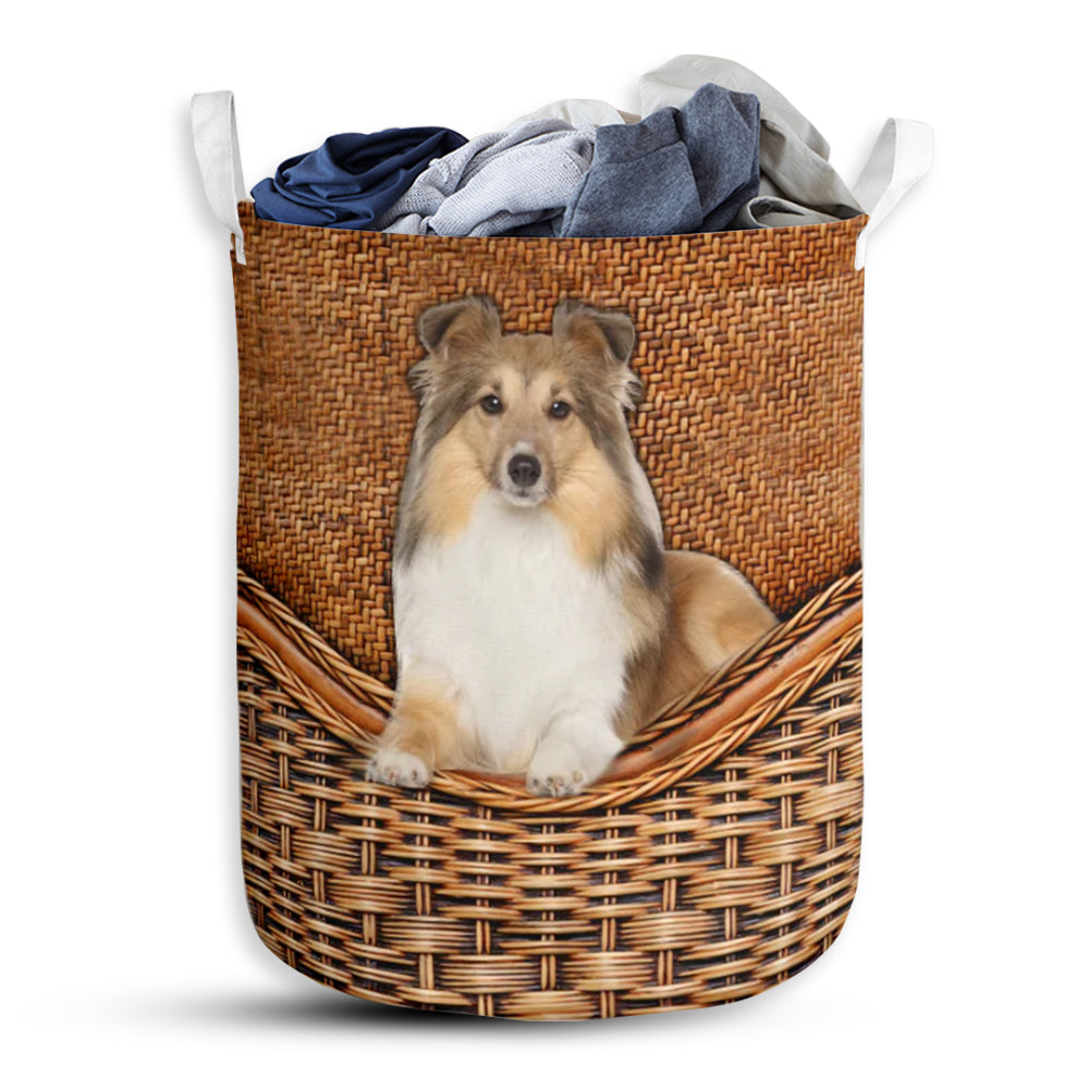 Shetland Sheepdog Rattan Teaxture - Laundry Basket - Owls Matrix LTD