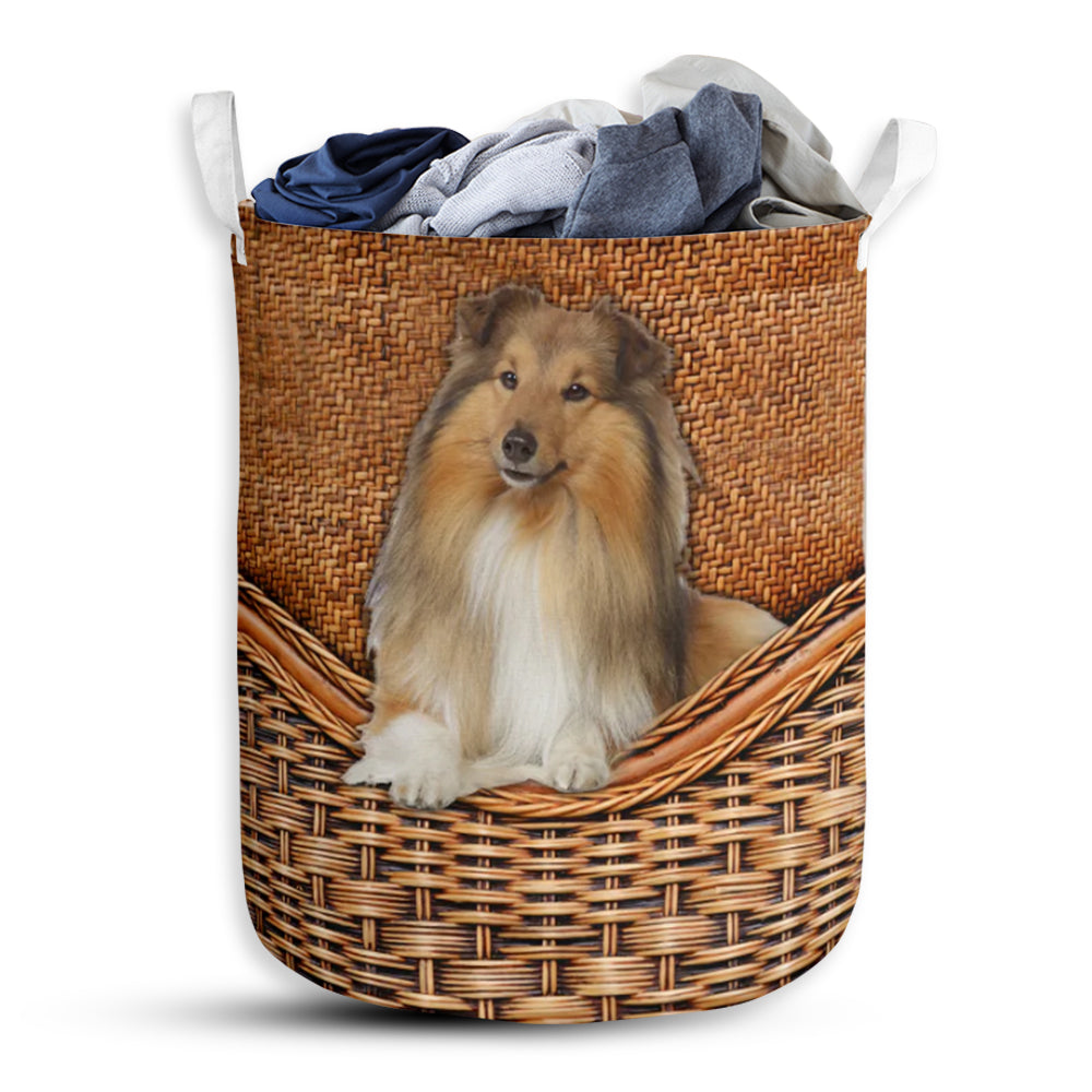 Shetland Sheepdog Rattan Teaxture So Cute - Laundry Basket - Owls Matrix LTD