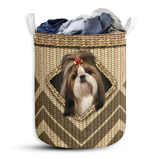 Shih Tzu Wickerwork Hole - Laundry Basket - Owls Matrix LTD