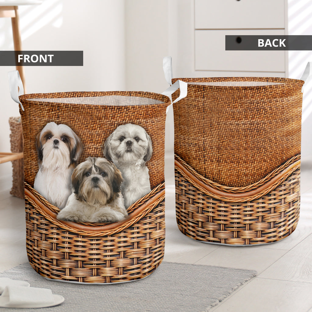 Shih Tzu Dog Rattan Teaxture So Cute - Laundry Basket - Owls Matrix LTD