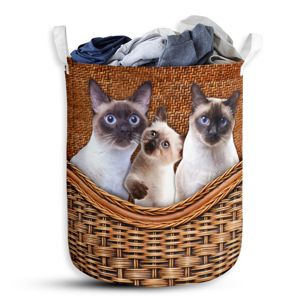 Siamese Cat V3 Rattan Teaxture - Laundry Basket - Owls Matrix LTD