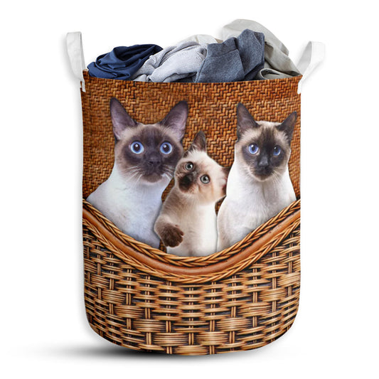 Siamese Cat V3 Rattan Teaxture - Laundry Basket - Owls Matrix LTD