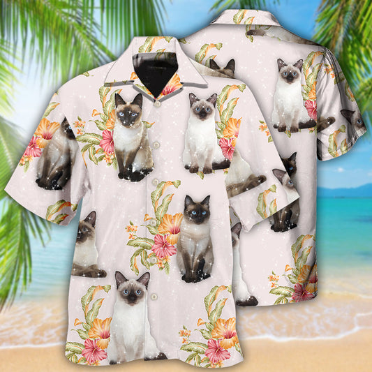Siamese Cat Tropical Floral Style – Hawaiian Shirt