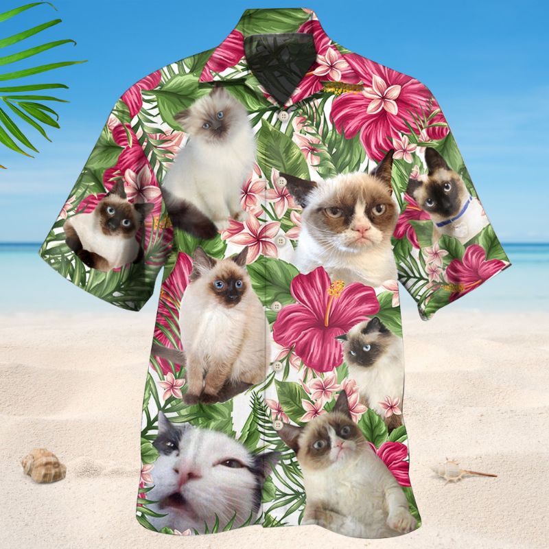 Siamese Cat Tropical Floral Style – Hawaiian Shirt