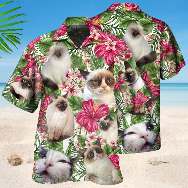 Siamese Cat Tropical Floral Style – Hawaiian Shirt
