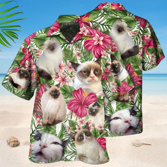 Siamese Cat Tropical Floral Style – Hawaiian Shirt