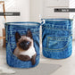 Cat Cute Siamese Cat Jean Pocket - Laundry Basket - Owls Matrix LTD