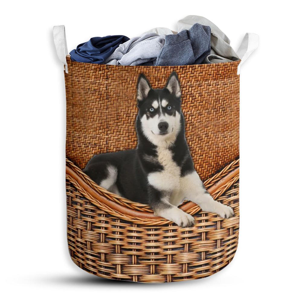 Siberian Husky Dog Rattan Teaxture - Laundry Basket - Owls Matrix LTD