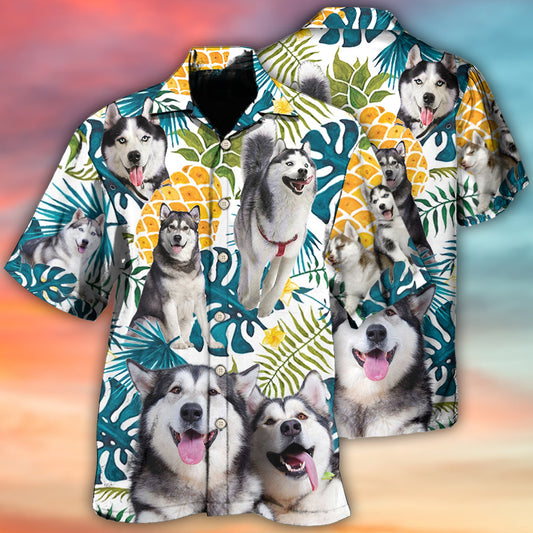 Funny Husky Tropical Leaf Style – Hawaiian Shirt