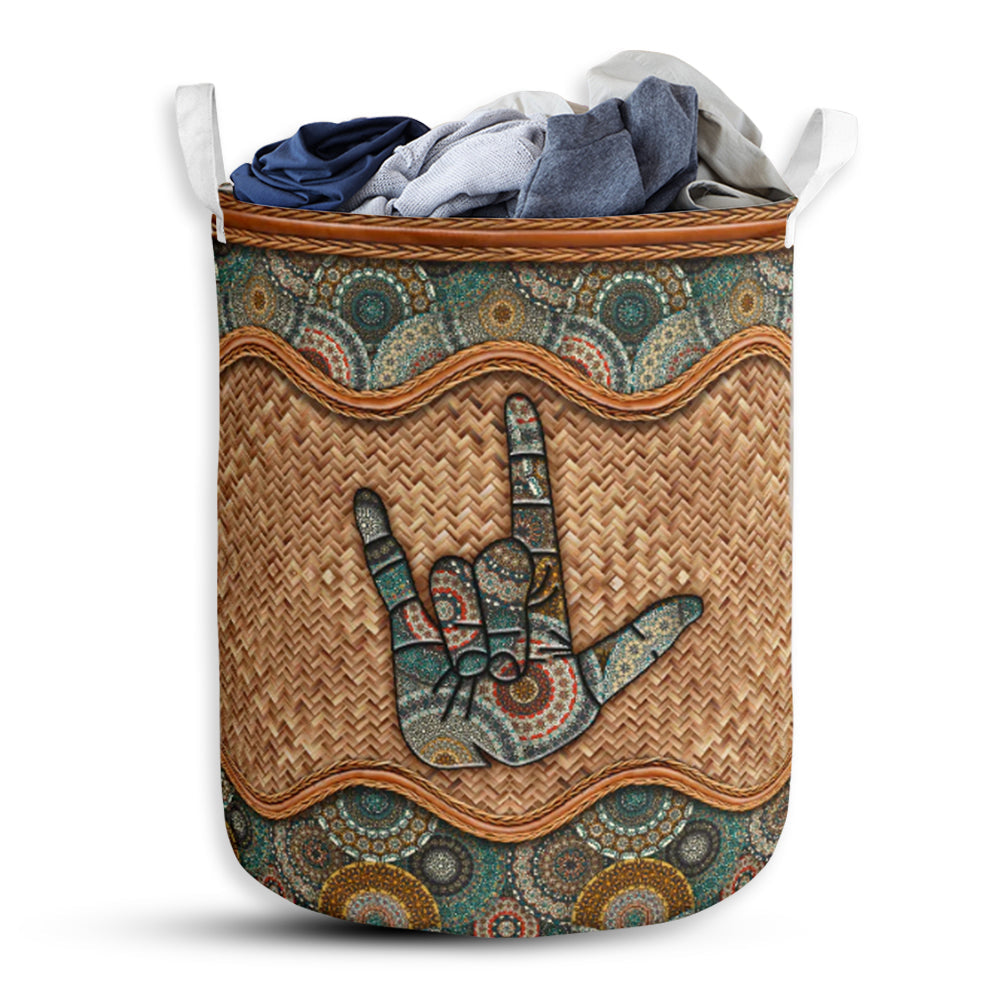 Sign Language Rattan Mandala - Laundry Basket - Owls Matrix LTD