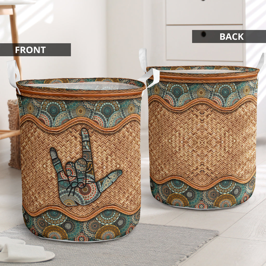 Sign Language Rattan Mandala - Laundry Basket - Owls Matrix LTD