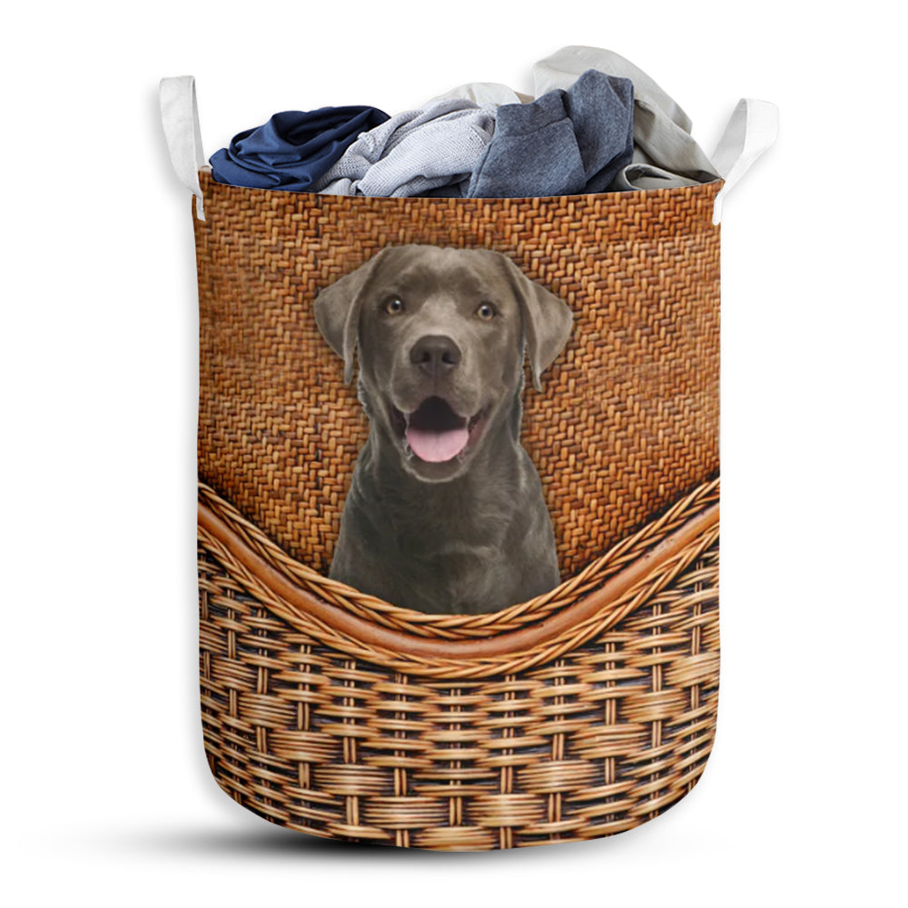 Silver Labrador Dog Rattan Teaxture - Laundry Basket - Owls Matrix LTD