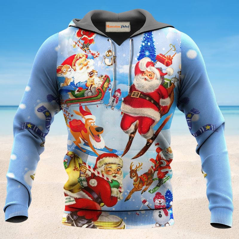 Skiing Santa Christmas Fun - 3D Hoodie