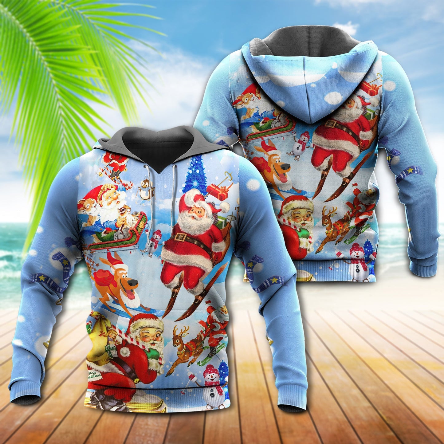 Skiing Santa Christmas Fun - 3D Hoodie3