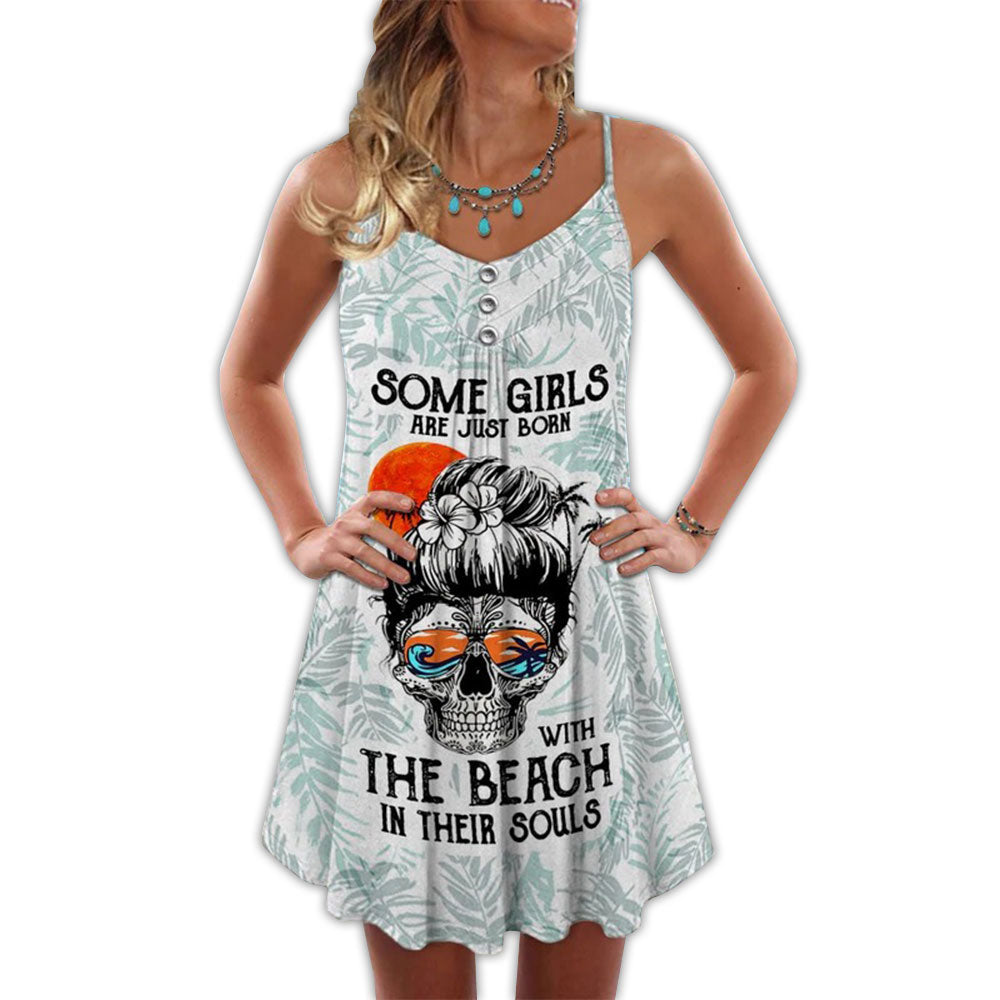 Beach Soul Skull Theme – Women's Summer Sleeveless V-Neck Camisole Dress