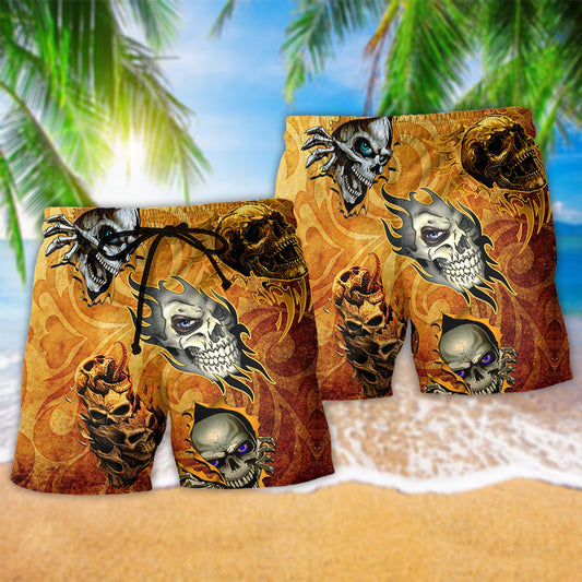 Skull And Fire Yellow Flame Graphic – Beach Short