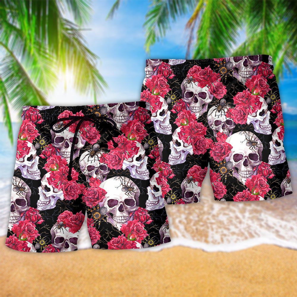 Skull And Roses Floral Art – Beach Short