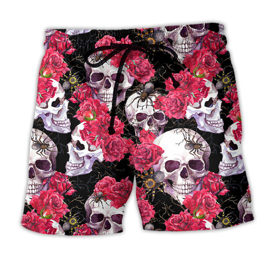 Skull And Roses Floral Art – Beach Short