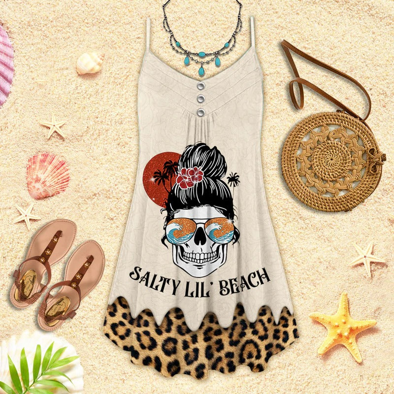 Salty Beach Skull Vibes – Women's Summer Sleeveless V-Neck Camisole Dress
