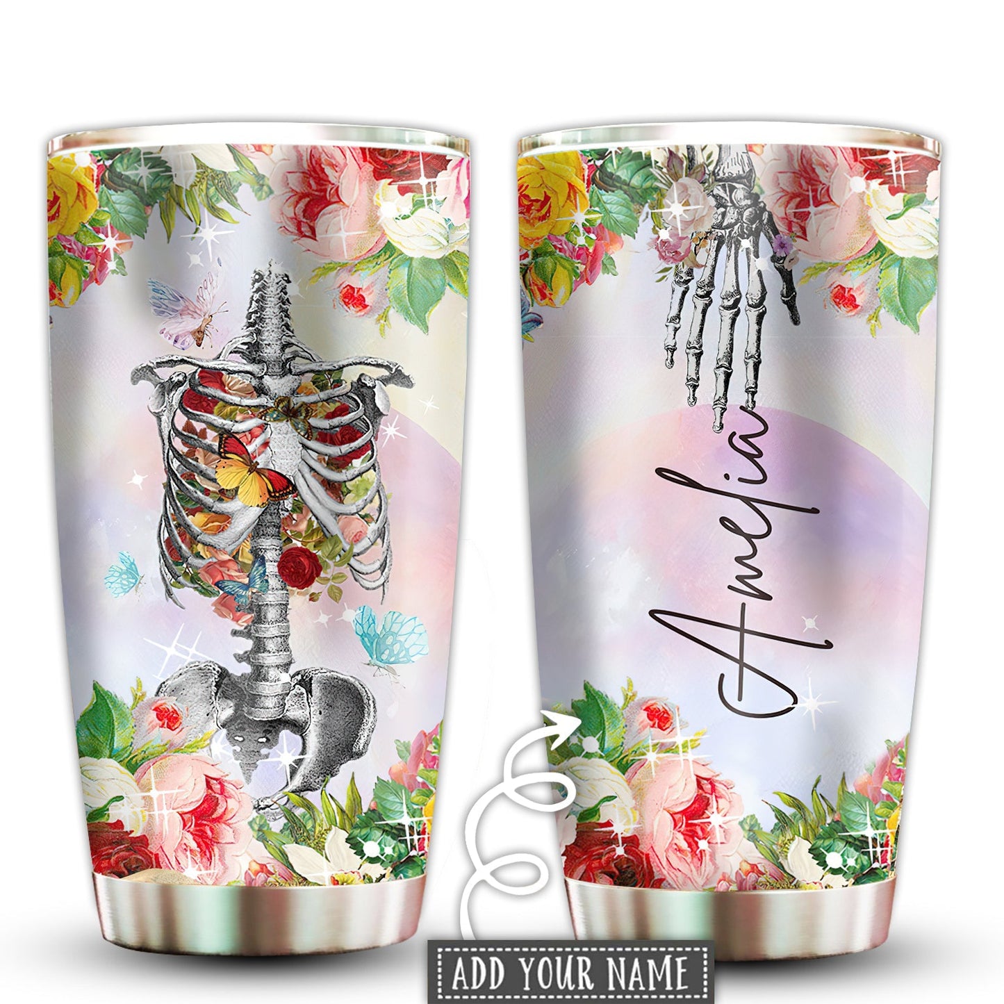 Skull Beautiful And Floral Personalized 20 Oz Tumbler