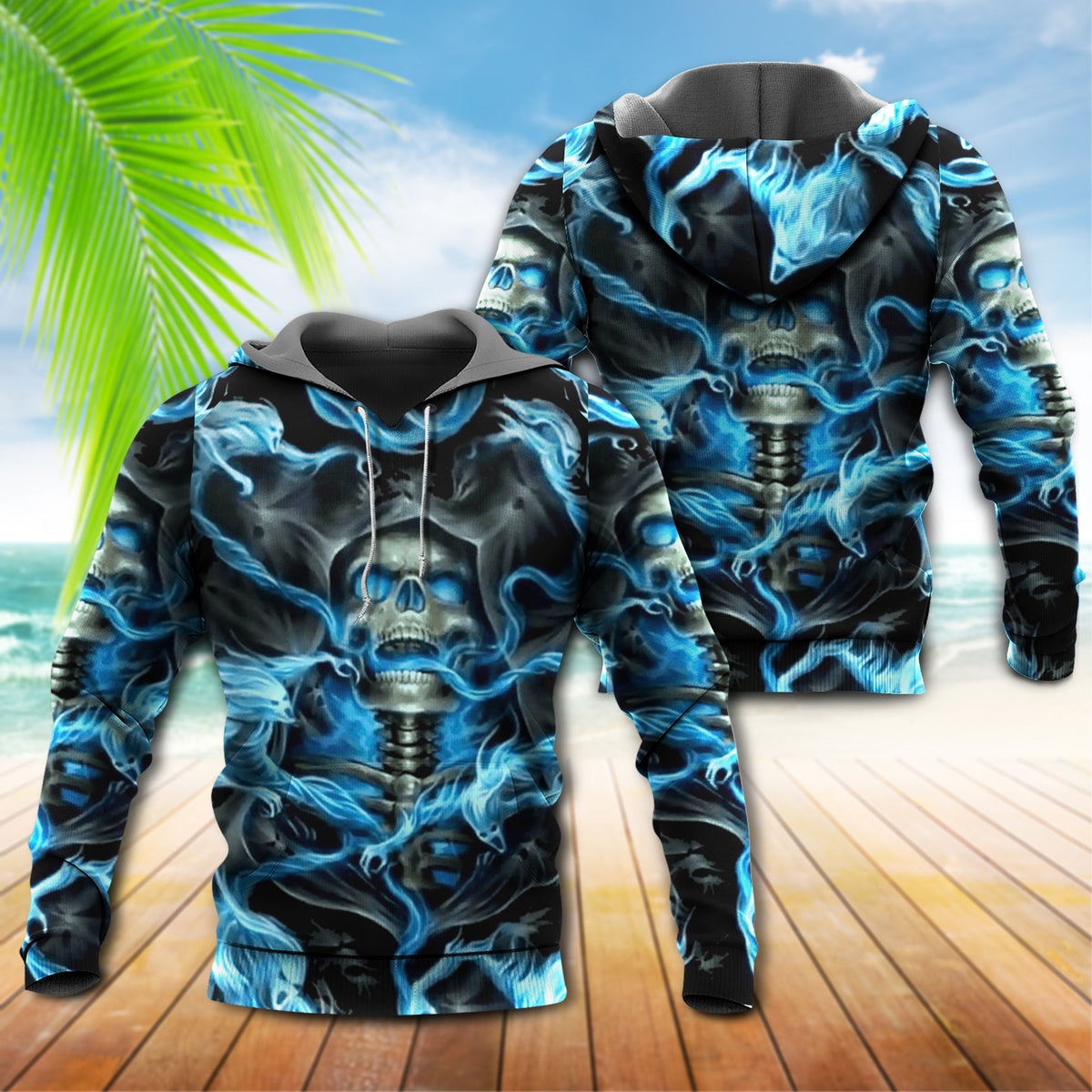 Skull Black Blue Cool Style - 3D Hoodie