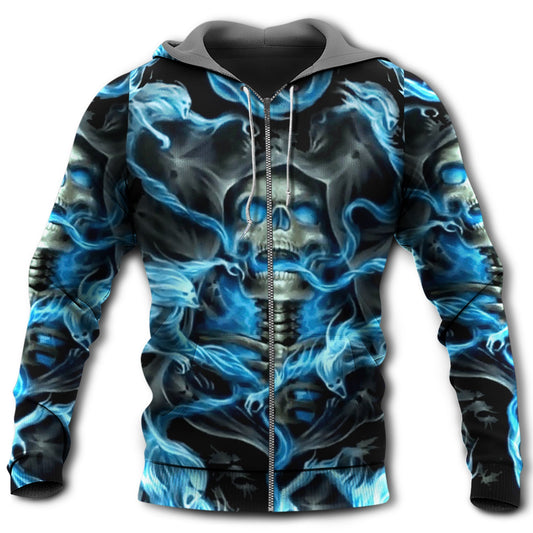 Skull Black Blue Cool Style - 3D Hoodie