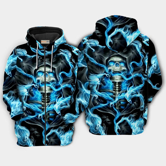 Skull Black And Blue Smog Art – 3D Hoodie