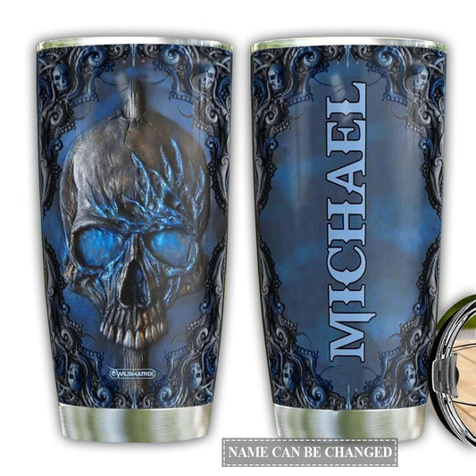 Skull Blue Woody With Floral Personalized 20 Oz Tumbler