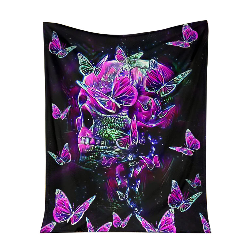 Skull Butterfly Pink 50 x 60 Inch Flannel Blanket For Cozy Bedroom And Sofa Decor