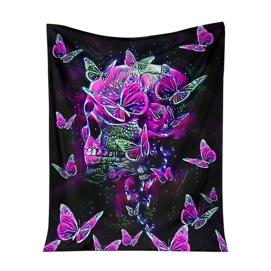 Skull Butterfly Pink 50 x 60 Inch Flannel Blanket For Cozy Bedroom And Sofa Decor