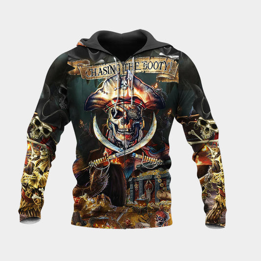 Skull Chasing Booty Pirate Art – 3D Hoodie