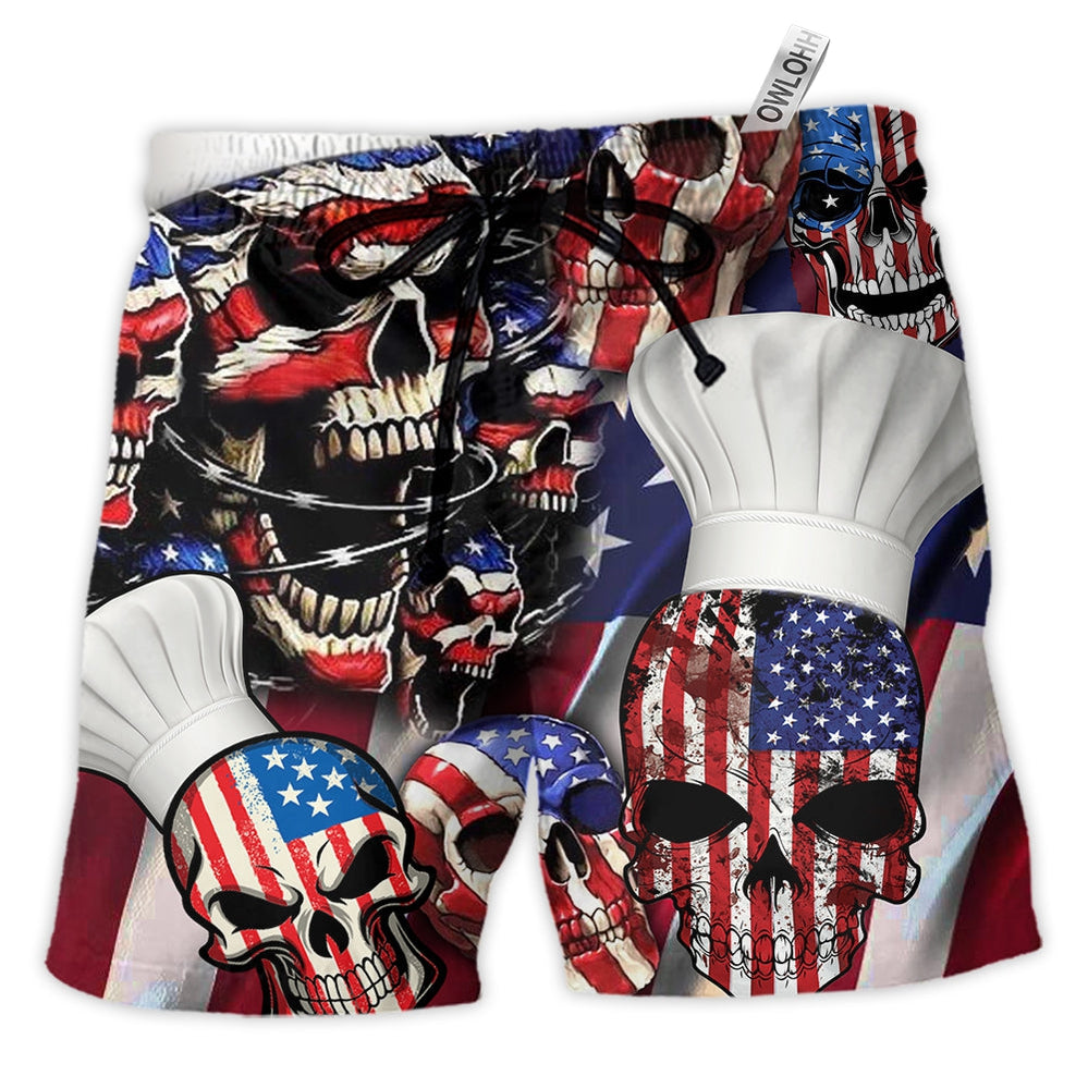 Beach Short / Adults / S Skull Chef America Independence Day - Beach Short - Owls Matrix LTD
