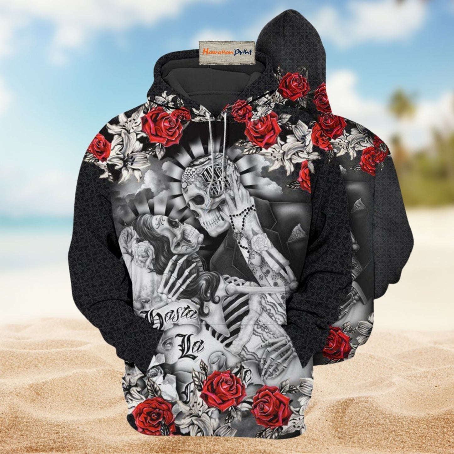 Skull Couple Rose Love - 3D Hoodie