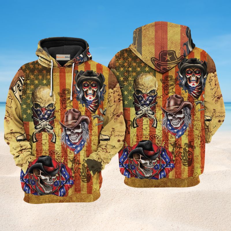 Skull Cowboy America Art – 3D Hoodie