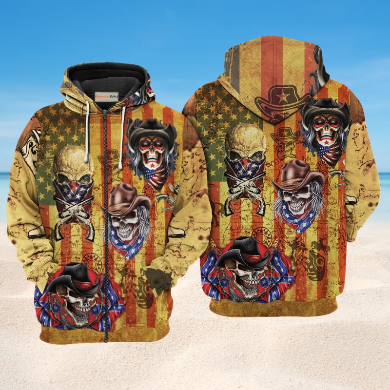 Skull Cowboy America Art – 3D Hoodie